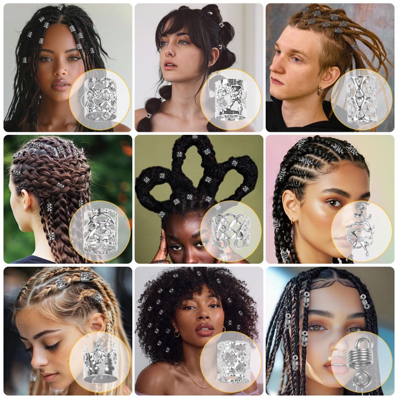 TEBIEKOY 220 Pcs Viking Gold Hair Accessories for Braids Loc Jewelry for Women Hair Dreadlock Metal Hair Beads Rings Cuffs for Braids Beard Decoration Silver - Image 3